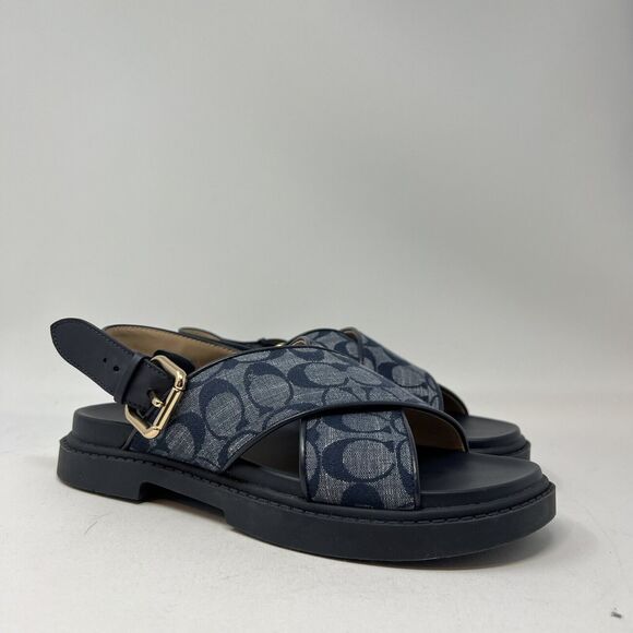 EUC Coach Fraser Chambray Signature Jacquard Sandal size US 8 MIDNIGHT NAVY - Picture 2 of 9
